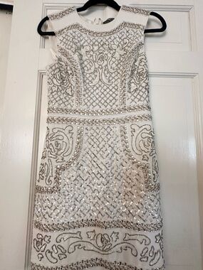 Bebe White Embellished Beaded Mini Dress